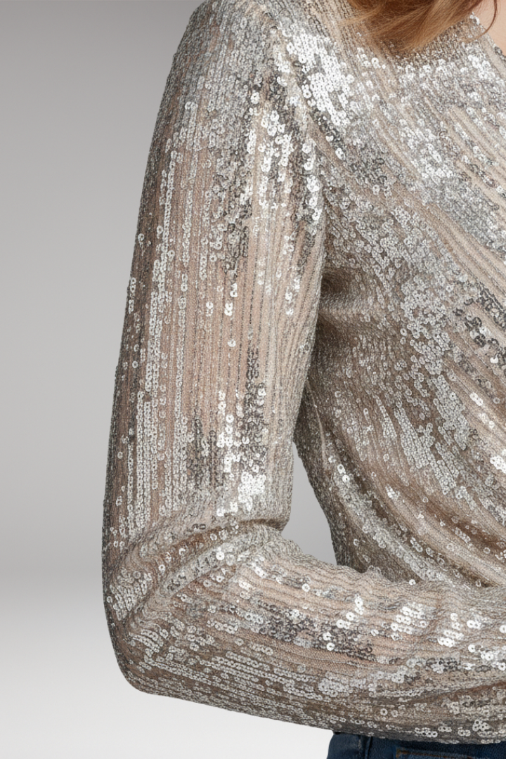 Women’s Blouse with Sequins and V‑Neck
