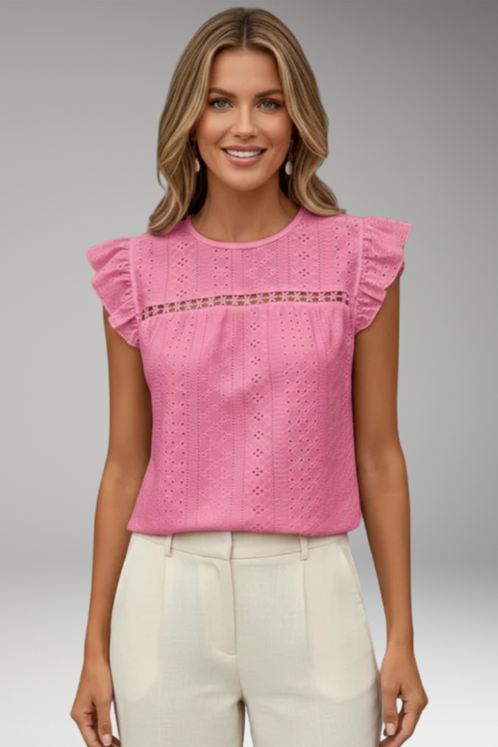 Women's Blouse with Short Sleeves and Ruffle Detail