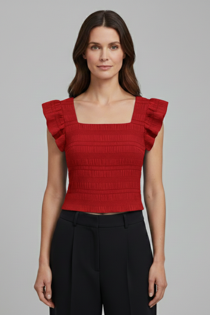 Women’s Blouse with Square Neck and Ruffled Sleeves