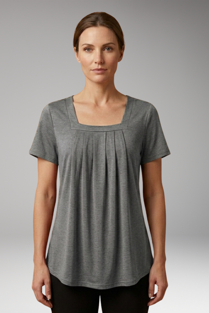 Women's Blouse with Square Neckline and Pleated Surface