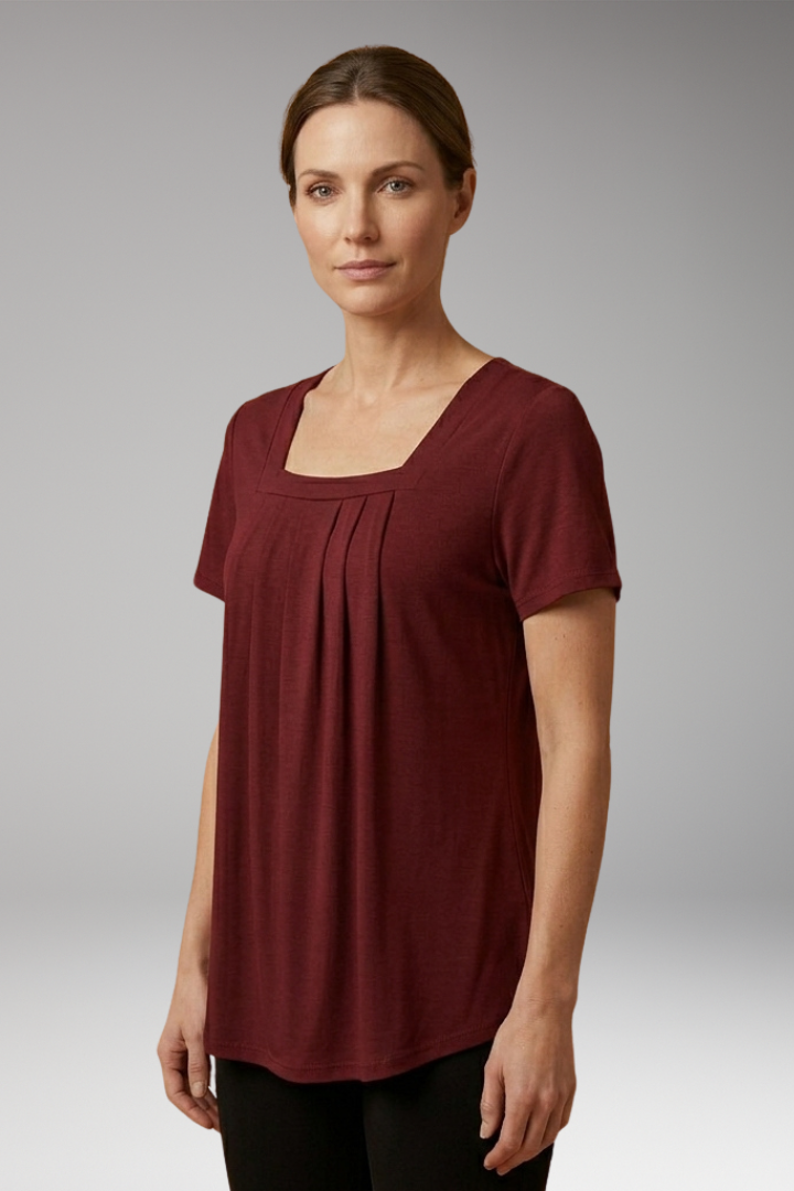 Women's Blouse with Square Neckline and Pleated Surface