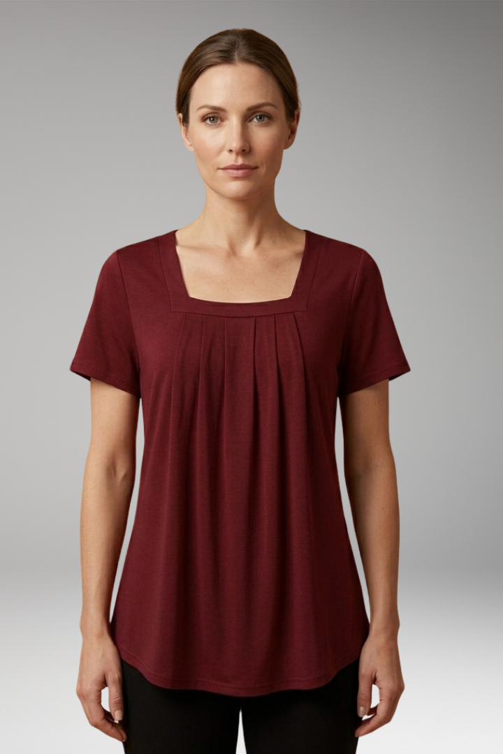 Women's Blouse with Square Neckline and Pleated Surface