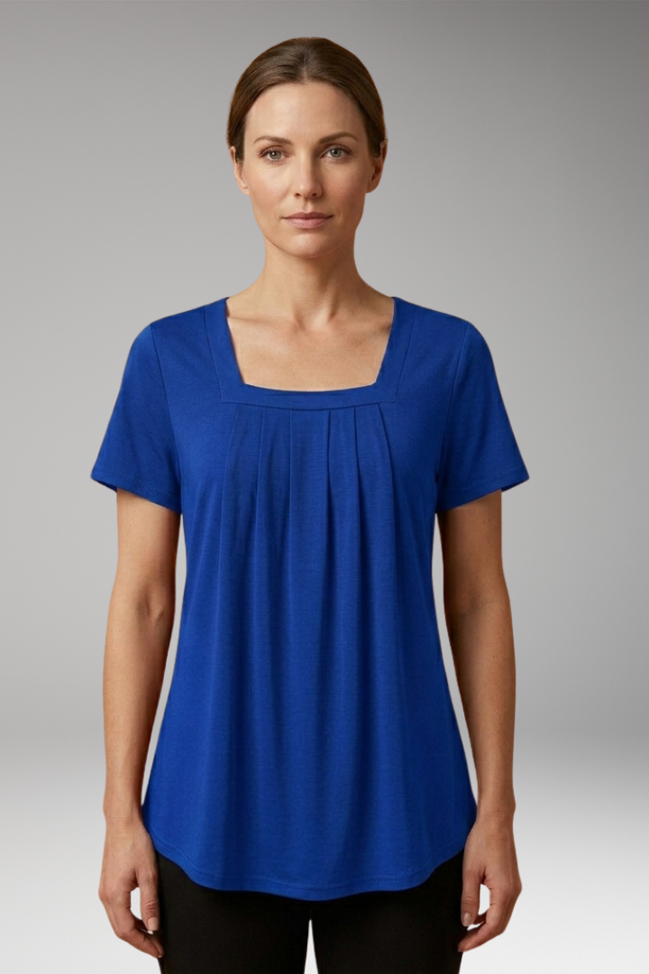Women's Blouse with Square Neckline and Pleated Surface