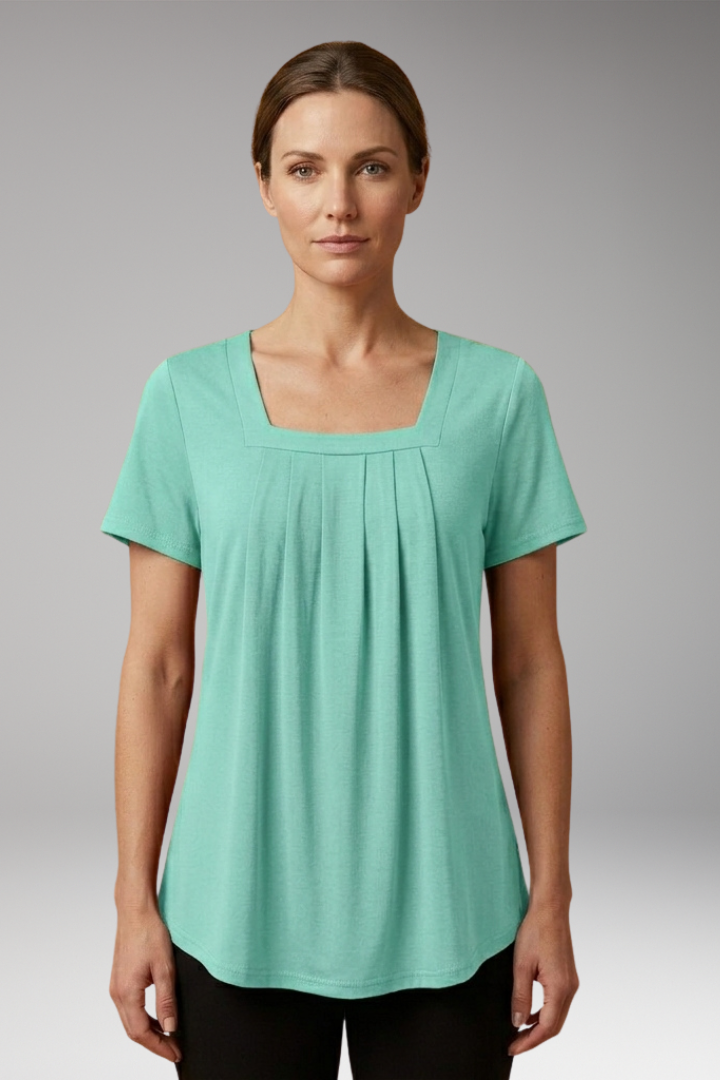 Women's Blouse with Square Neckline and Pleated Surface