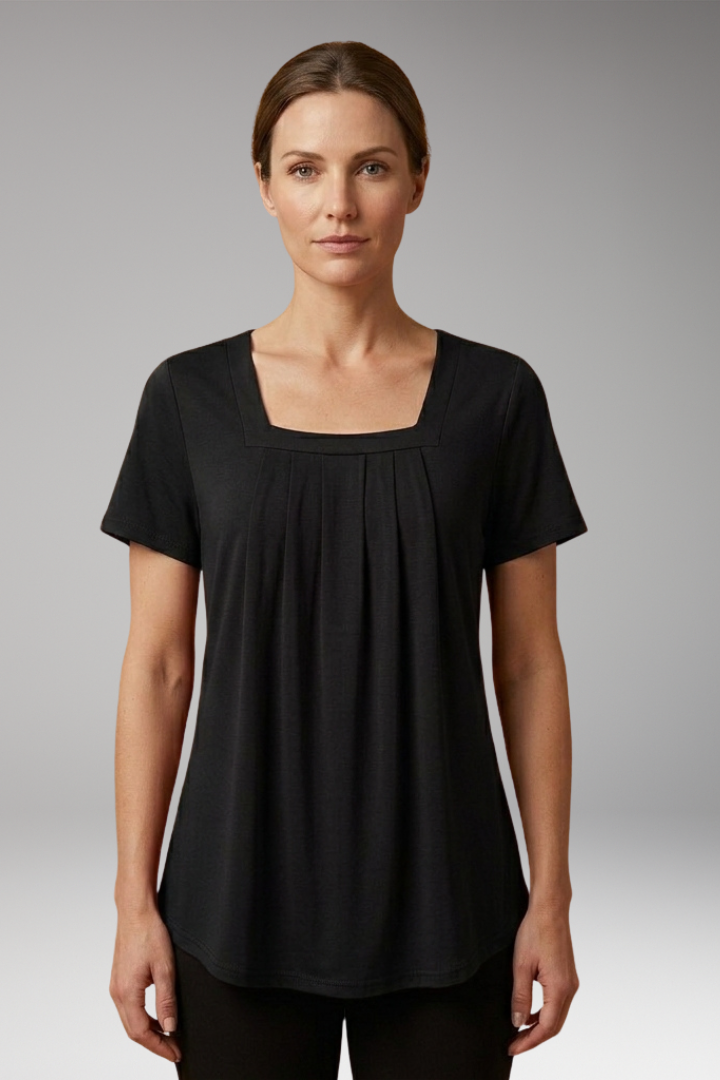 Women's Blouse with Square Neckline and Pleated Surface