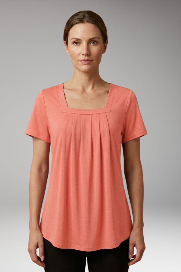 Women's Blouse with Square Neckline and Pleated Surface