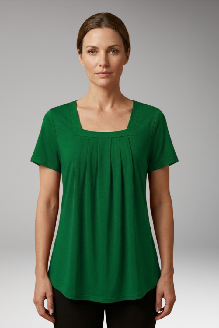 Women's Blouse with Square Neckline and Pleated Surface