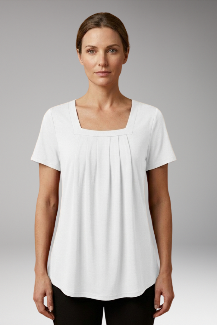 Women's Blouse with Square Neckline and Pleated Surface