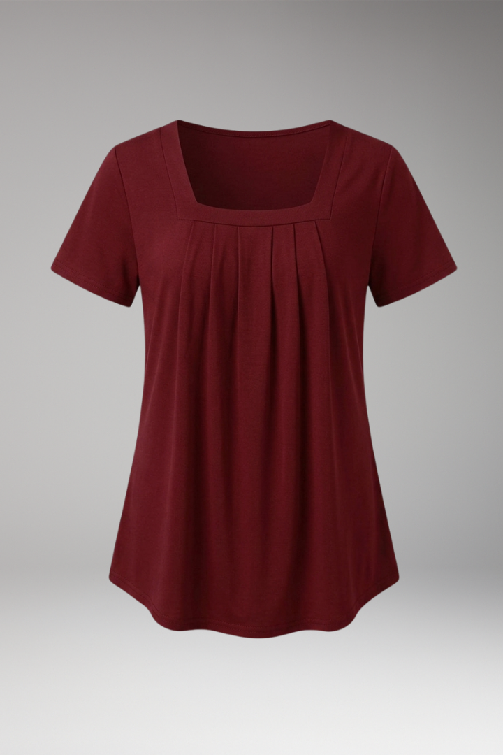Women's Blouse with Square Neckline and Pleated Surface