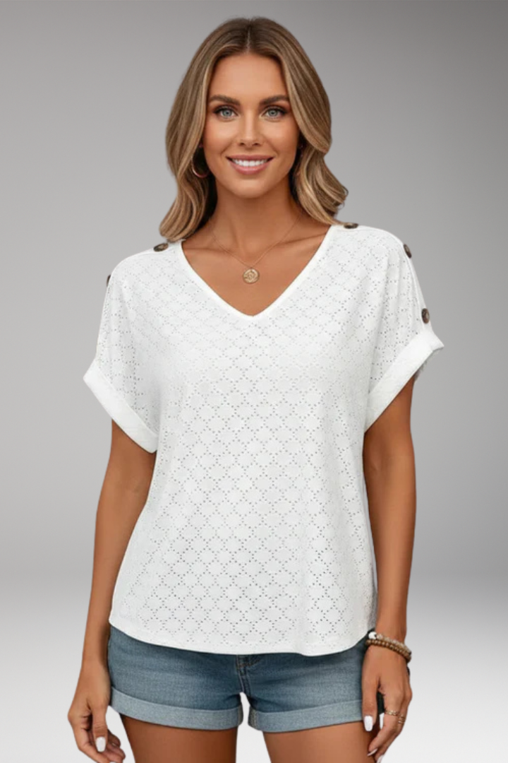 Women's Blouse with V-Neck and Button Details