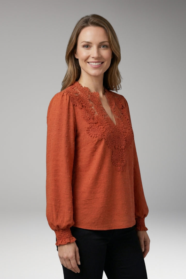Women’s Blouse with V-Neck and Button Front
