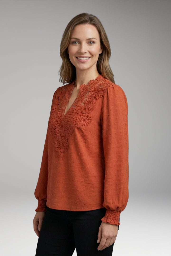 Women’s Blouse with V-Neck and Button Front