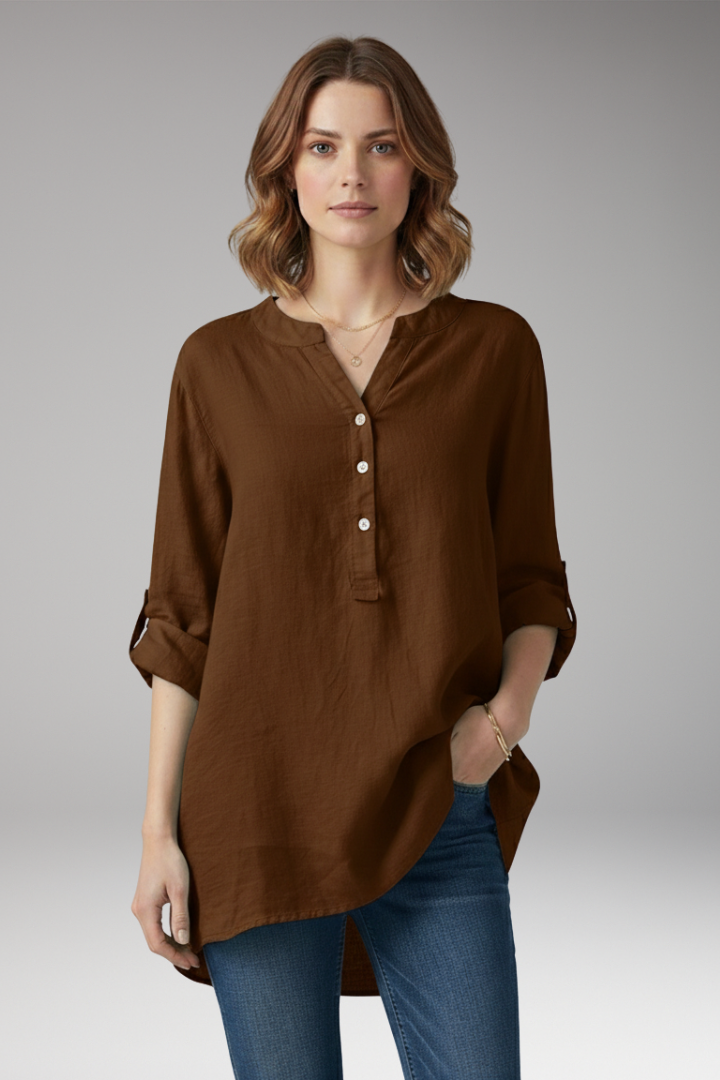 Women’s Blouse with V-Neck and Button Placket