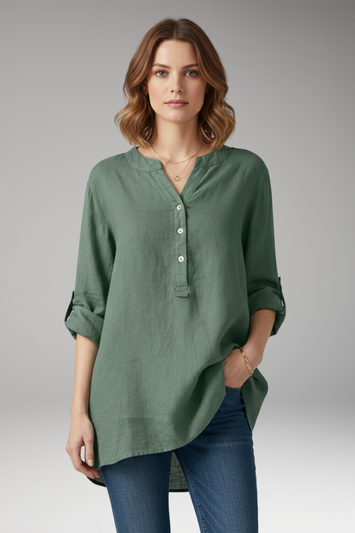 Women’s Blouse with V-Neck and Button Placket