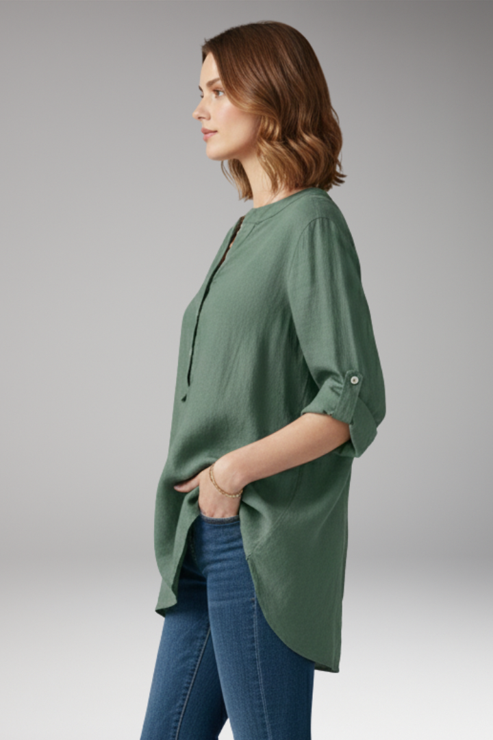 Women’s Blouse with V-Neck and Button Placket