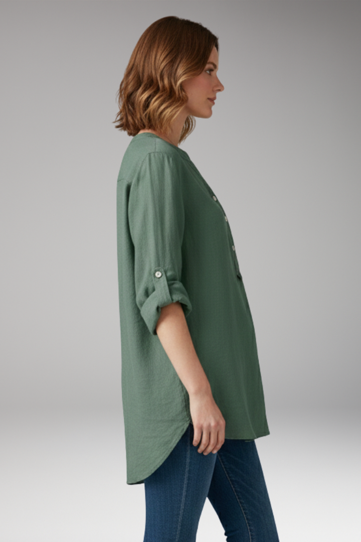Women’s Blouse with V-Neck and Button Placket