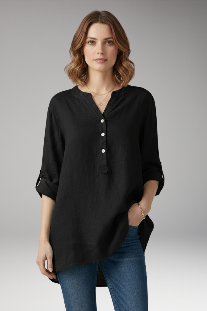 Women’s Blouse with V-Neck and Button Placket