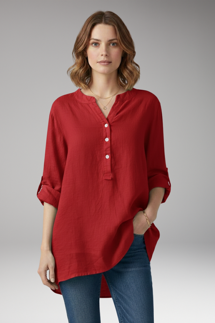 Women’s Blouse with V-Neck and Button Placket