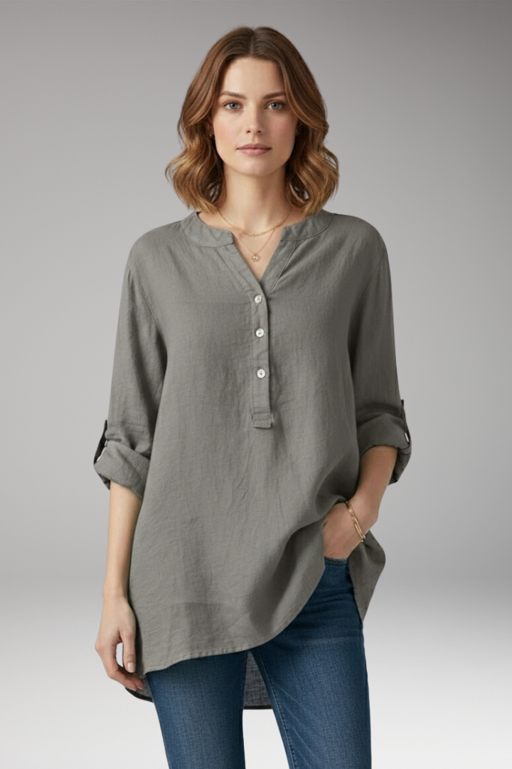 Women’s Blouse with V-Neck and Button Placket