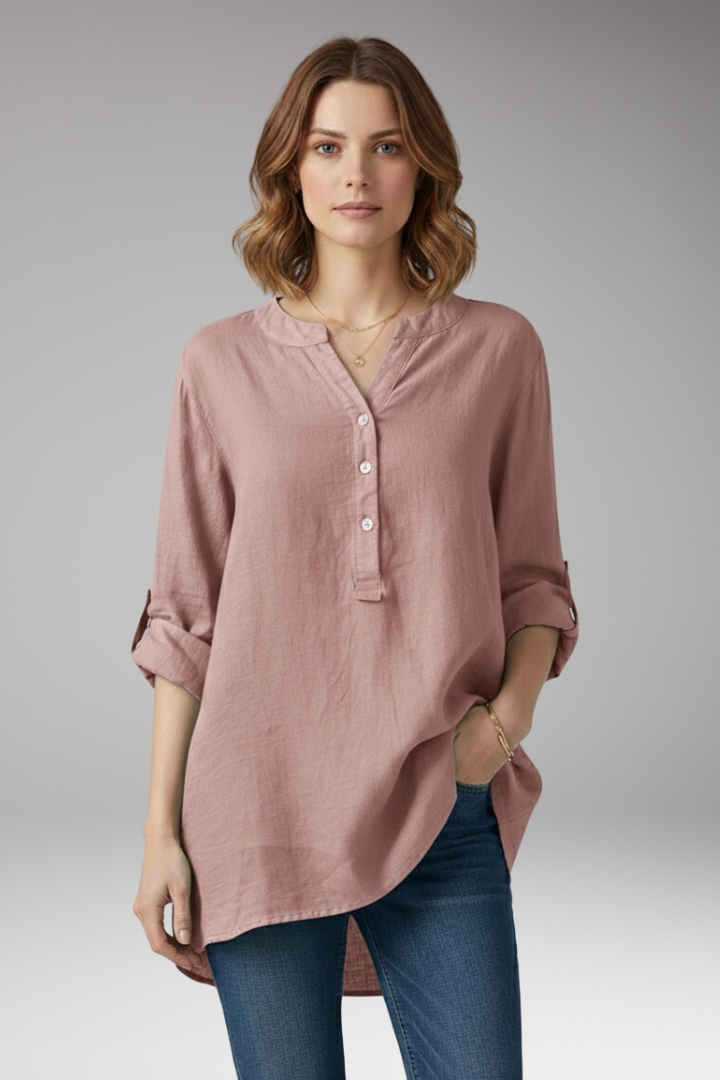 Women’s Blouse with V-Neck and Button Placket