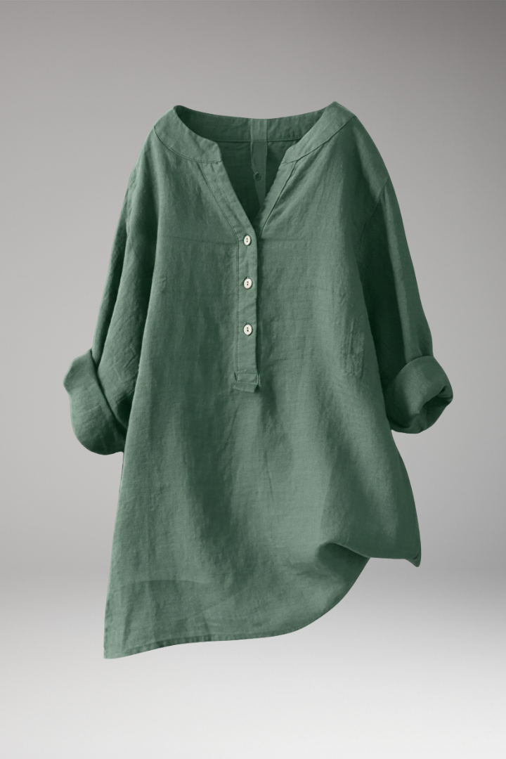 Women’s Blouse with V-Neck and Button Placket