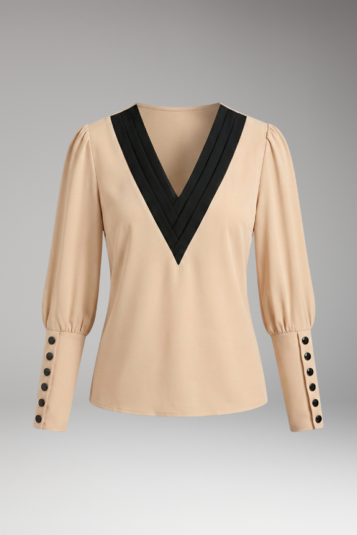 Women's Blouse with V-Neck and Buttoned Cuffs