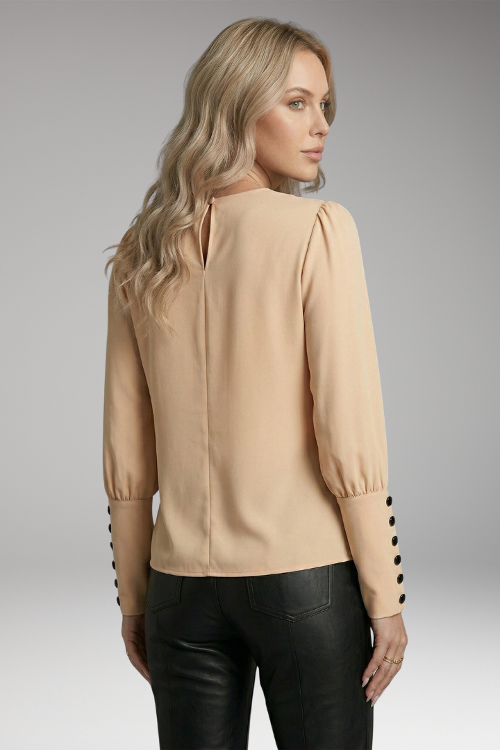 Women's Blouse with V-Neck and Buttoned Cuffs