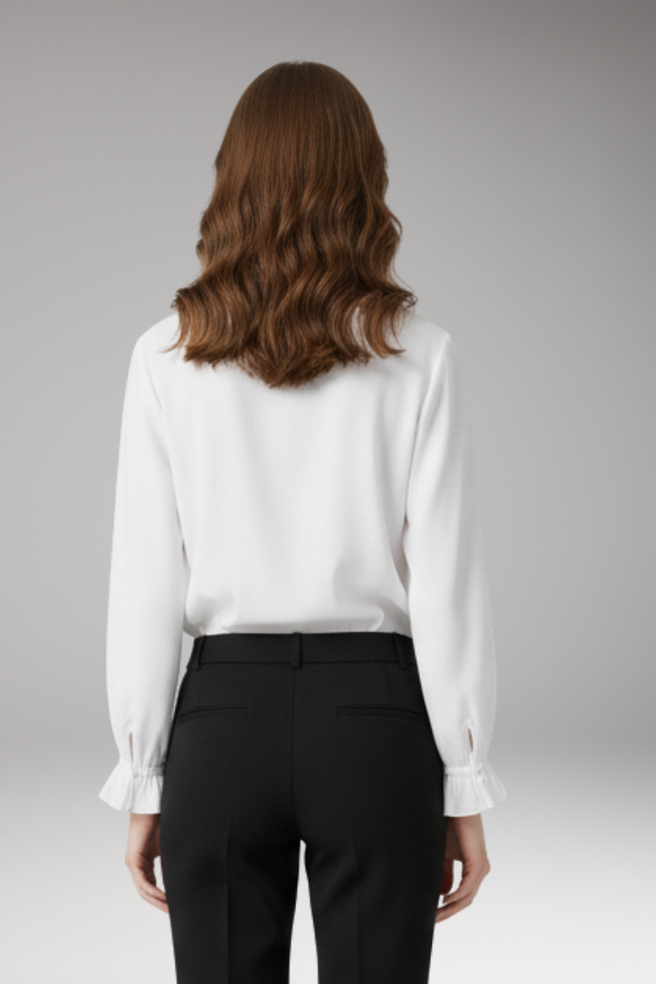Women’s Blouse with V-Neckline and Ruffled Detail