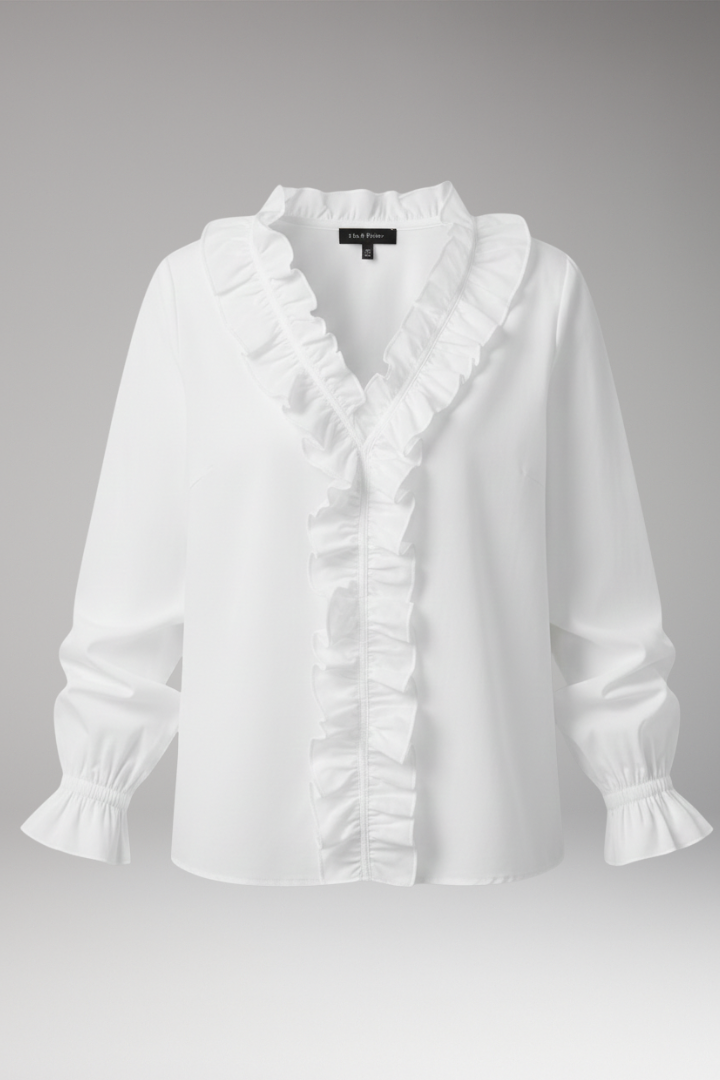 Women’s Blouse with V-Neckline and Ruffled Detail