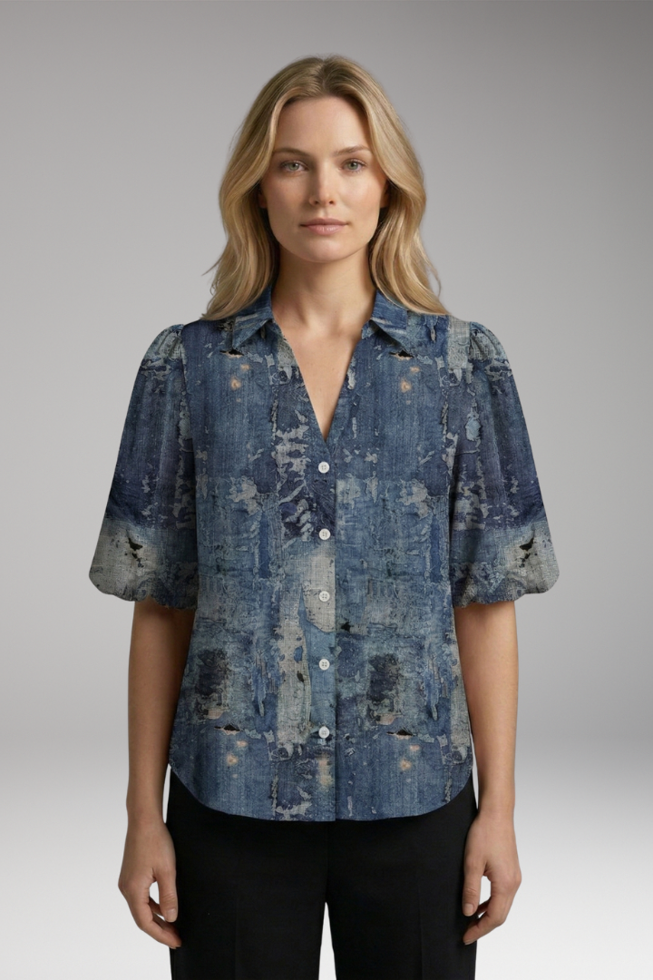 Women's Blouse with V-neck and Button-Down Front