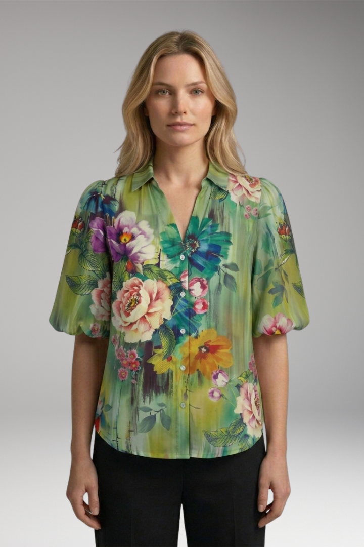 Women's Blouse with V-neck and Button-Down Front