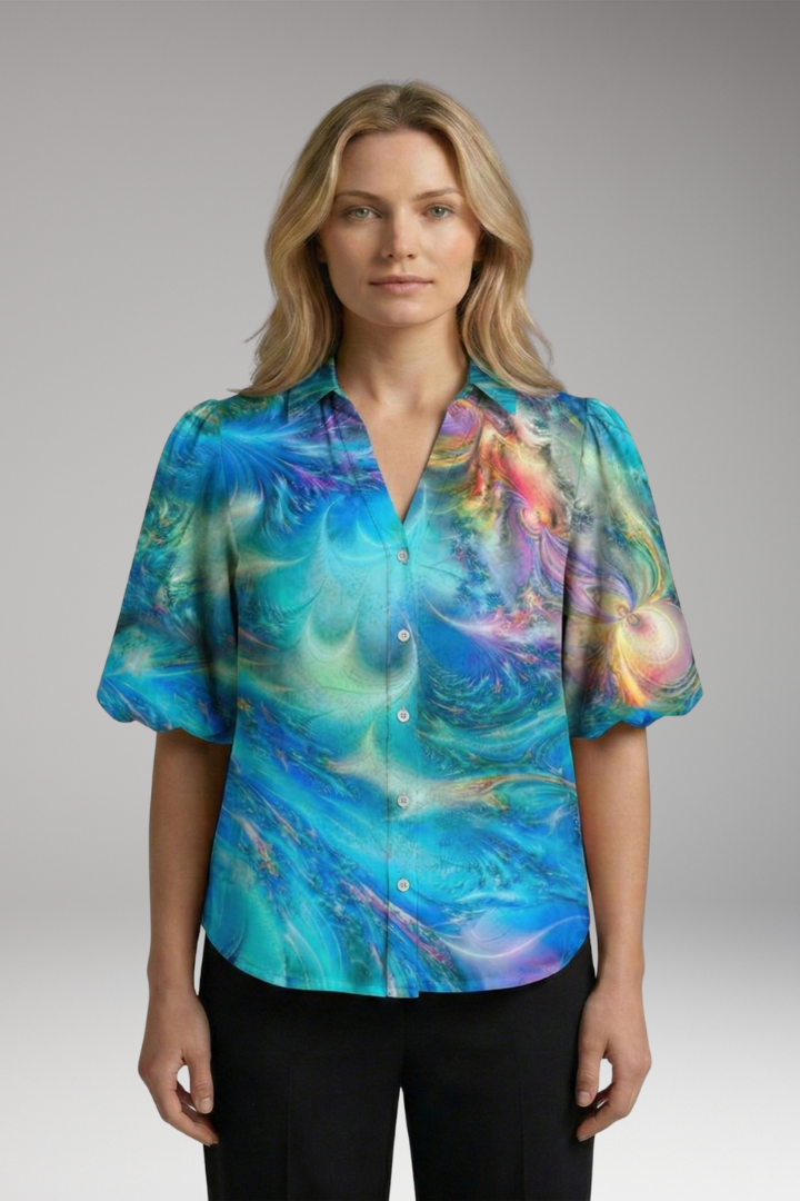 Women's Blouse with V-neck and Button-Down Front