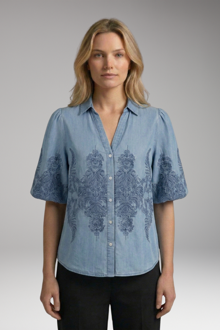 Women's Blouse with V-neck and Button-Down Front