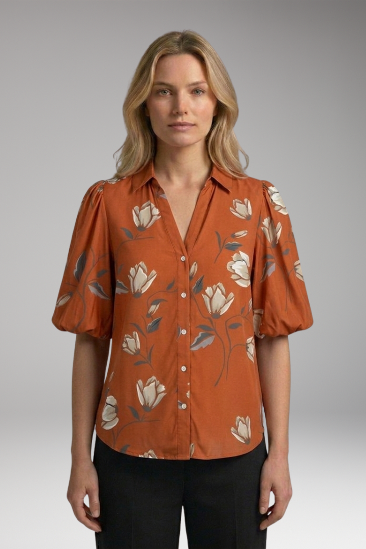 Women's Blouse with V-neck and Button-Down Front