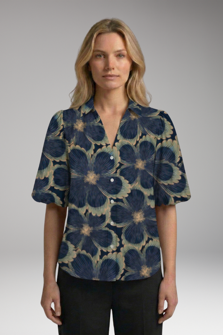 Women's Blouse with V-neck and Button-Down Front