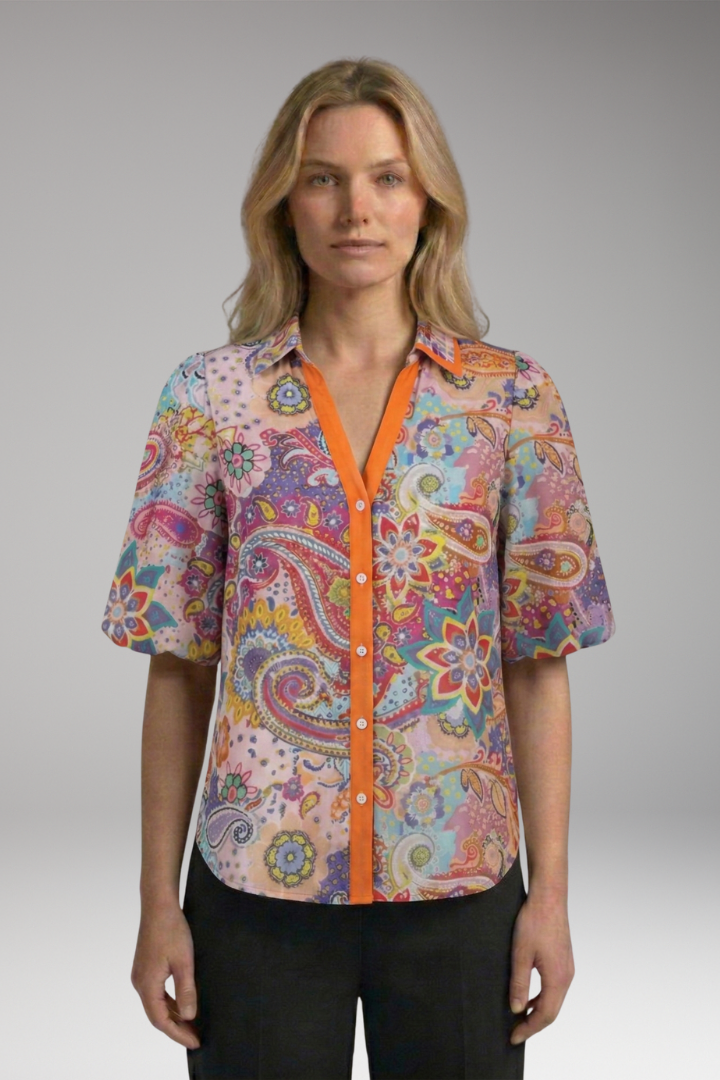 Women's Blouse with V-neck and Button-Down Front