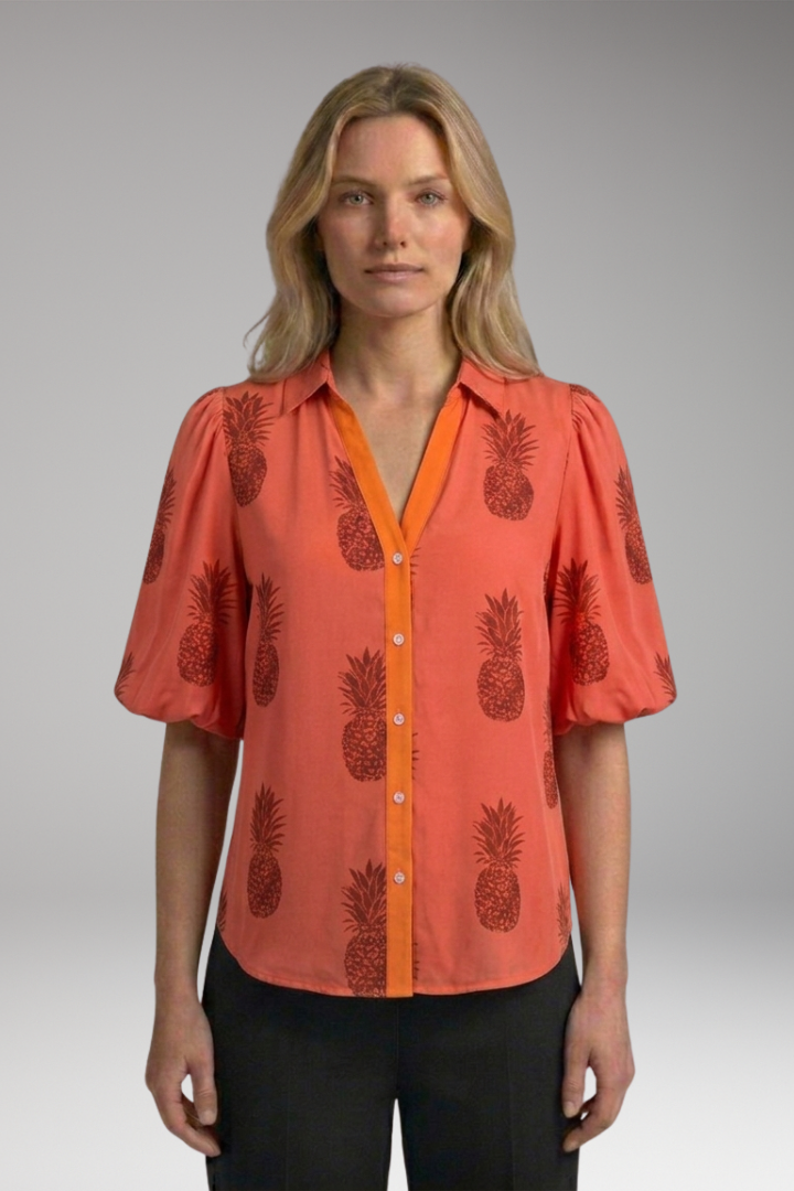 Women's Blouse with V-neck and Button-Down Front