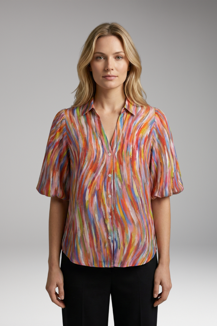 Women's Blouse with V-neck and Button-Down Front