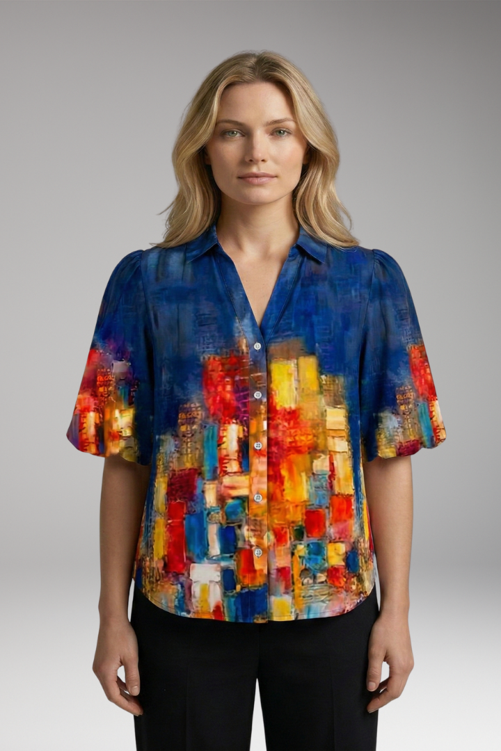 Women's Blouse with V-neck and Button-Down Front