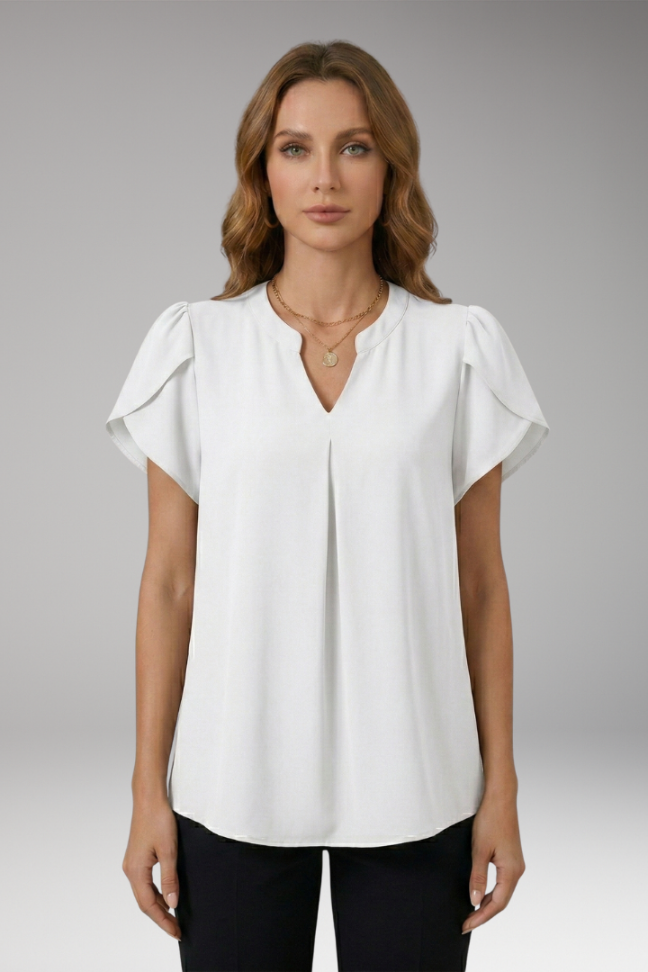 Women's Blouse with V-neck and Puff Sleeves