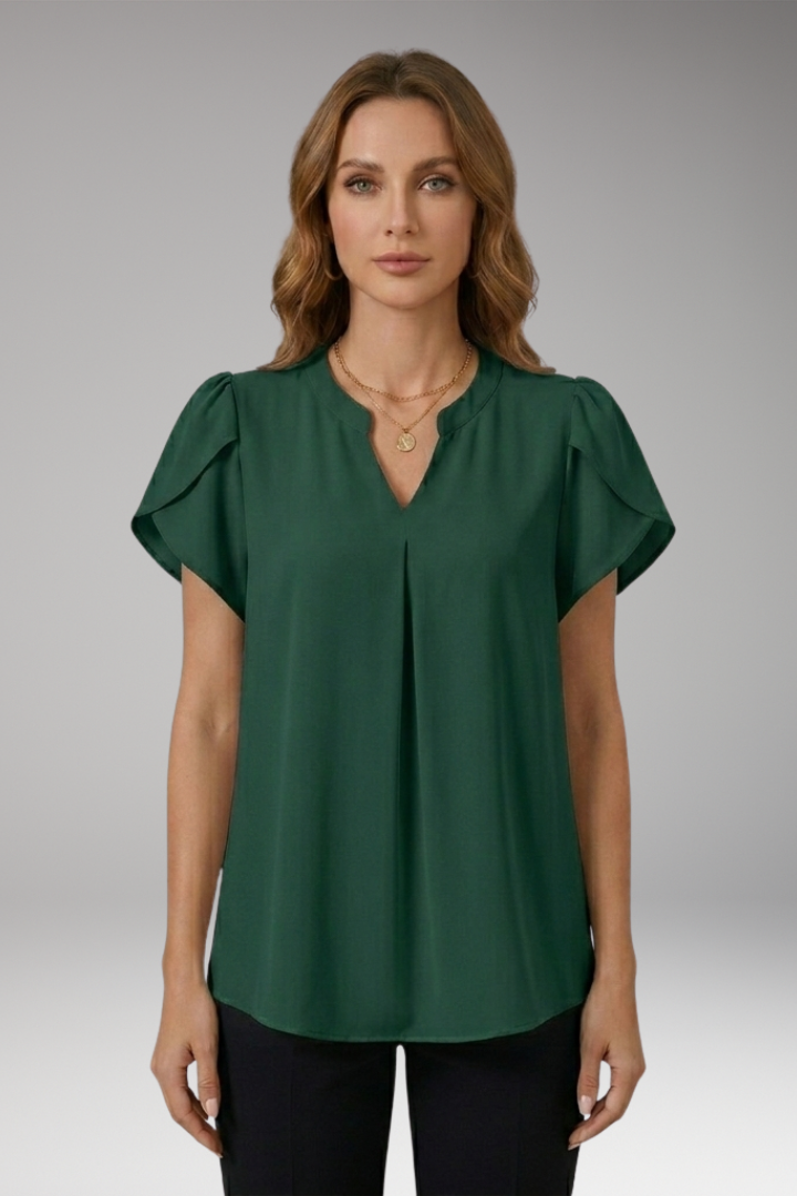 Women's Blouse with V-neck and Puff Sleeves