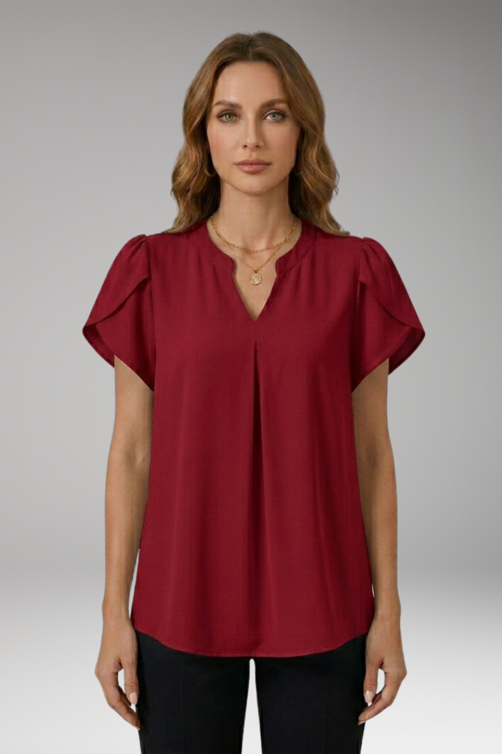 Women's Blouse with V-neck and Puff Sleeves