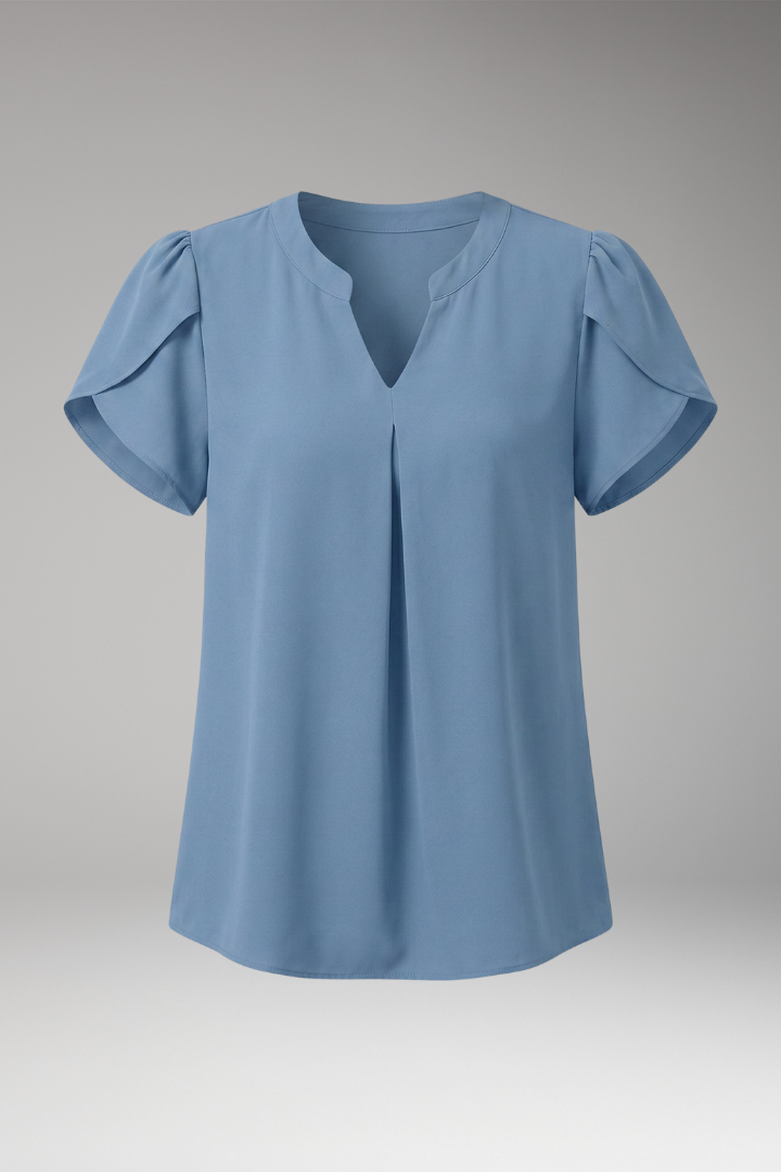 Women's Blouse with V-neck and Puff Sleeves