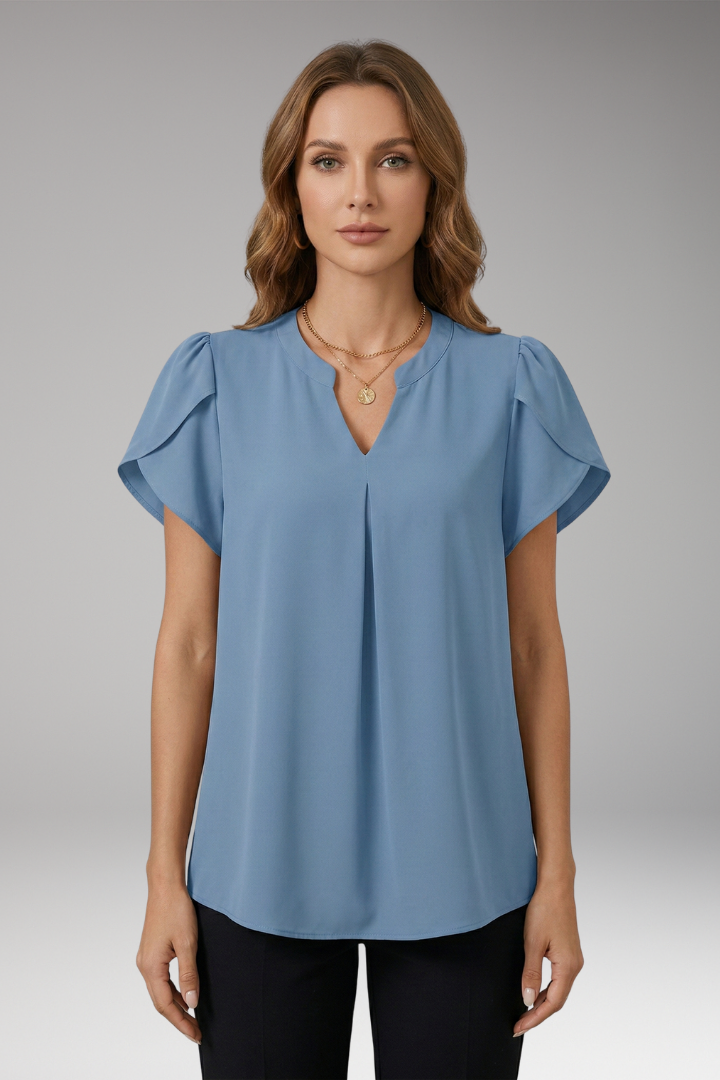 Women's Blouse with V-neck and Puff Sleeves