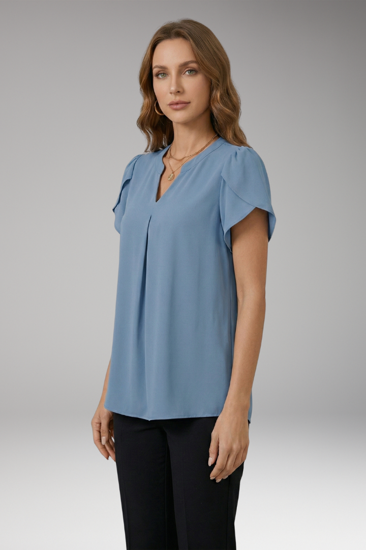 Women's Blouse with V-neck and Puff Sleeves