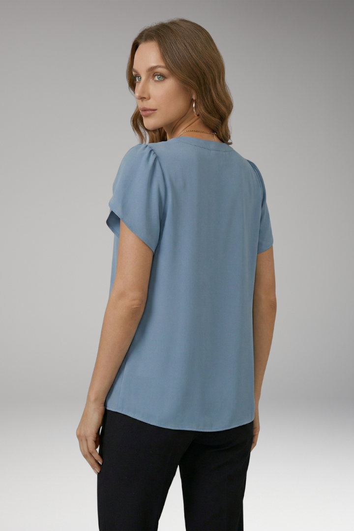 Women's Blouse with V-neck and Puff Sleeves
