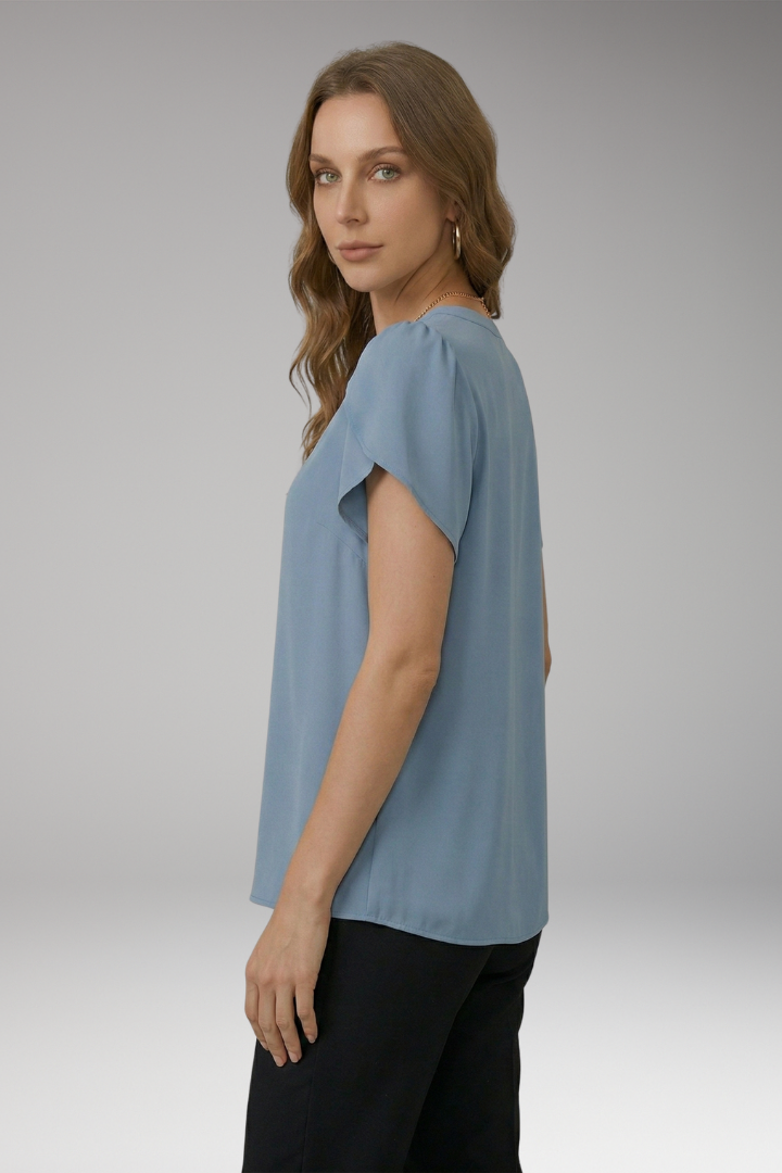 Women's Blouse with V-neck and Puff Sleeves