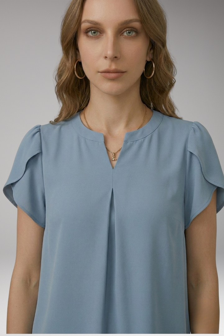 Women's Blouse with V-neck and Puff Sleeves