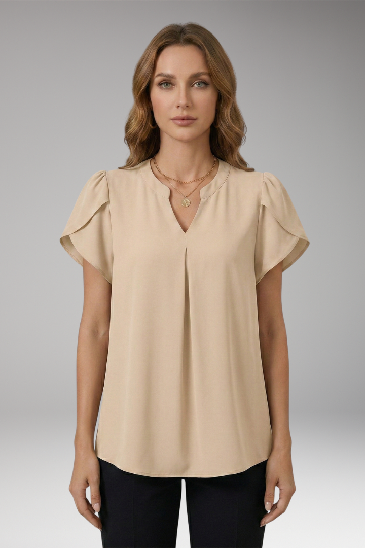 Women's Blouse with V-neck and Puff Sleeves