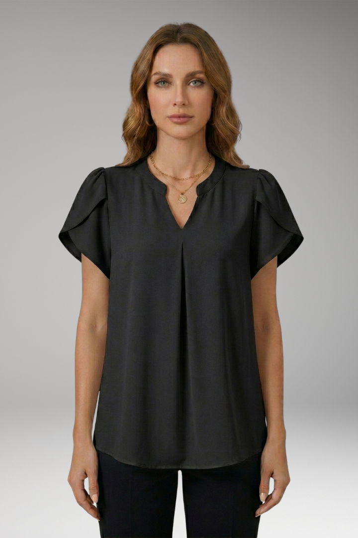 Women's Blouse with V-neck and Puff Sleeves